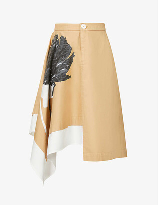 Benetton Graphic-print A-line cotton midi skirt