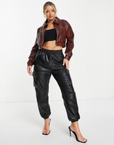 Thumbnail for your product : The O Dolls Collection ODolls Collection leather look moc croc volume sleeve jacket in chocolate