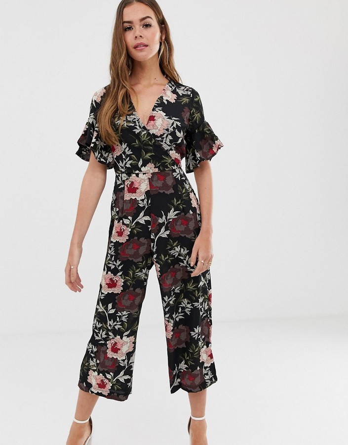 ax paris navy floral culotte jumpsuit