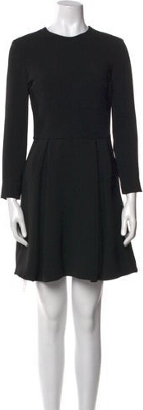 Miu Miu A-Line Dress From the 2013 Collection by Miuccia Prada Black Pleated Accents Three-Quarter Sleeve with Crew Neck Concealed Zip Closure at Back Designer
