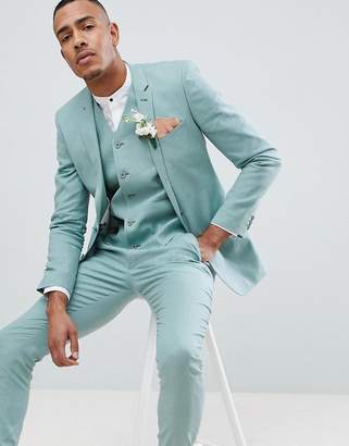 ASOS Design Tall Wedding Super Skinny Suit Jacket In Sage Green Linen