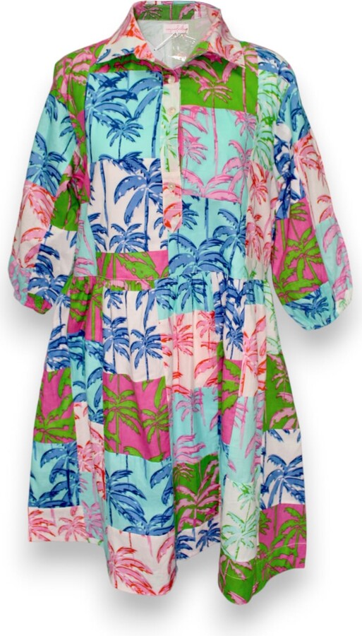 Mary Marshmallow Frannie Dress Short - Paradise Palm Patchwork - Multi