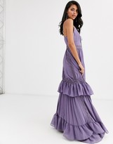 Thumbnail for your product : True Decadence cami strap tiered maxi dress with tie front in mauve