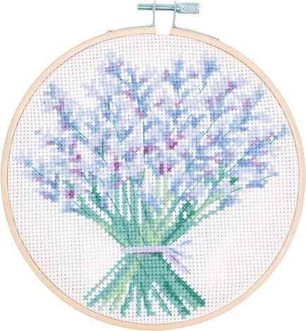 DMC Lavender Bouquet Intermediate Counted Cross Stitch Kit with Hoop