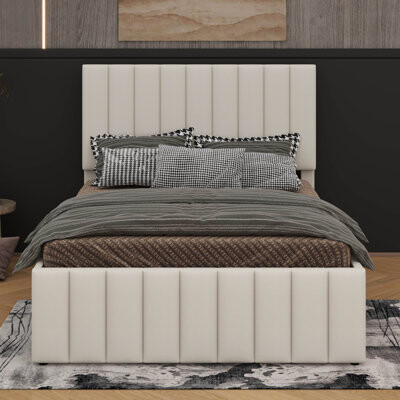 Hokku Designs Full Size Linen Upholstered Platform Bed – Twin Size Trundle & 3 Drawers Included