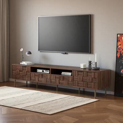 Mid Century Tv Stand With 2 Drawers, 2 Cabinets And 2 Open Storage Compartments, Media Console Table For Tvs Up To 85''