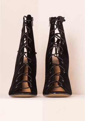 Missy Empire Kamila Black Velvet Lace Up Heeled Boots