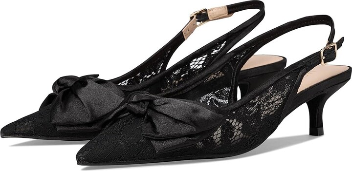 Jack Rogers Debra Slingback Kitten Heel - Lace/Satin High Women's Heels Black : 7 M, Textile