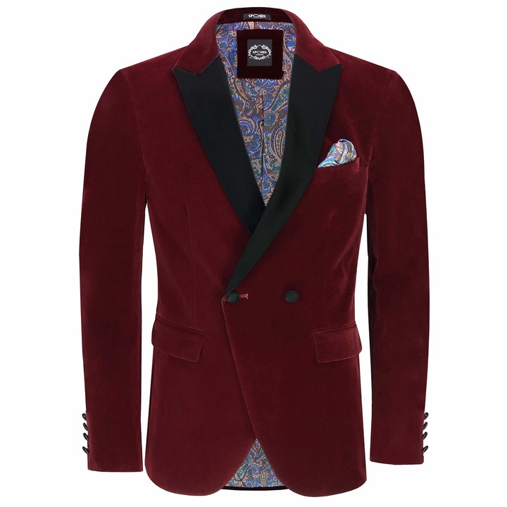 Dobell Mens Burgundy Tuxedo Dinner Jacket Regular Fit Velvet Contrast Shawl Lapel 