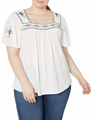 Lucky Brand Women's Plus Size Embroidered Square Neck TOP