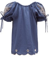 Thumbnail for your product : Innika Choo Daily Graind Embroidered Linen Blouse - Navy