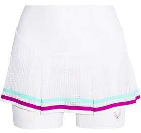 Lucas Hugh Striped Pleated Mesh And Stretch-Jersey Shorts