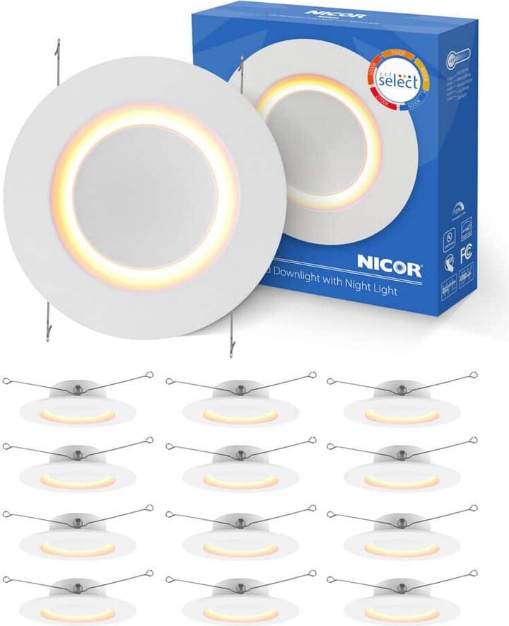 NICOR RDN 5/6 in. White Selectable CCT Housing Required Integrated LED Recessed Light Trim with Nightlight, 12-Pack