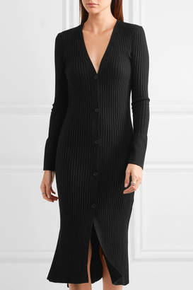 DKNY Ribbed Silk, Wool And Cashmere-blend Cardigan - Black