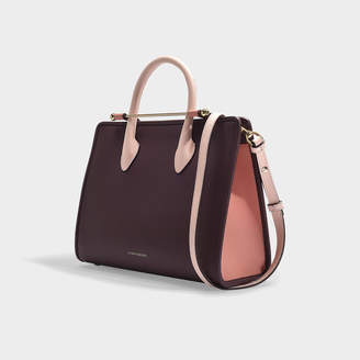 The Strathberry Midi Tote Tri Colour In Baby Pink, Rose And Burgundy Leather