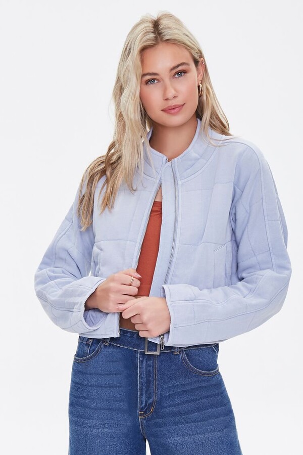 Forever 21 Women's Quilted ZipUp Jacket in Light Blue Medium ShopStyle