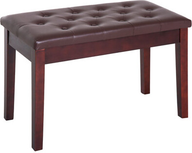 Piano Bench, Duet Piano Chair With Faux Leather Padded Cushion And Wooden Frame, Button Tufted Keyboard Bench, Brown
