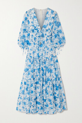 Borgo de Nor Faustine Floral-print Cotton And Silk-blend Voile Midi Dress -  Blue - ShopStyle