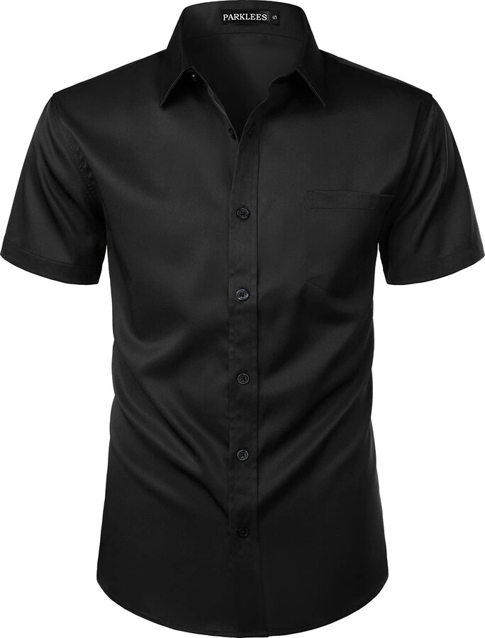 PARKLEES Mens Casual Urban Stylish Slim Fit Short Sleeve Button Up