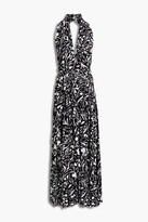 Thumbnail for your product : Proenza Schouler Tie-front pleated printed crepe de chine halterneck maxi dress
