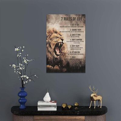 Williston Forge Lion Wall Art King Animal Lion 7 Rules Of Life Quotes Canvas Wall Decor Inspirational Vintage Pictures Print Painting Framed Artwork Home Decor For Be
