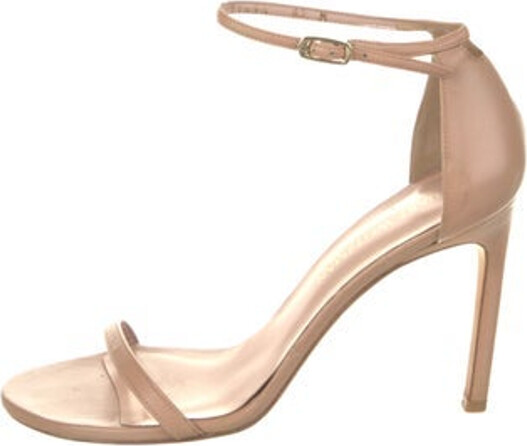 Stuart Weitzman Leather Sandals Neutrals Wrap-Around Straps & Buckle Closure at Ankles Designer