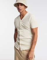 Thumbnail for your product : ASOS DESIGN muscle fit jersey baseball shirt in beige