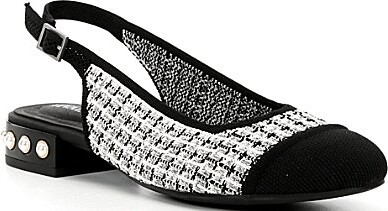 VIVAIA Bethany Tweed Pearl Slingback Studded Block Heel Ballet Pumps