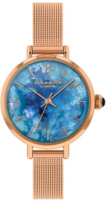 Lola Rose Blue Opal Diamond Dial Rose Gold Stainless Steel Mesh Strap Ladies Watch