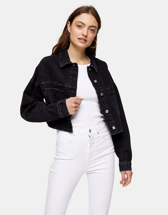 Topshop cropped denim jacket in washed black - ShopStyle