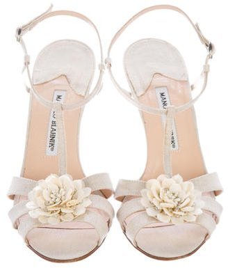 Manolo Blahnik Floral T-Strap Sandals