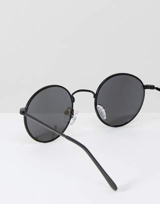 ASOS Round Sunglasses In Black With Mirror Lens