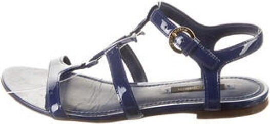 Louis Vuitton Blue Suede Flat Ankle-Strap Sandals Size 38 Louis