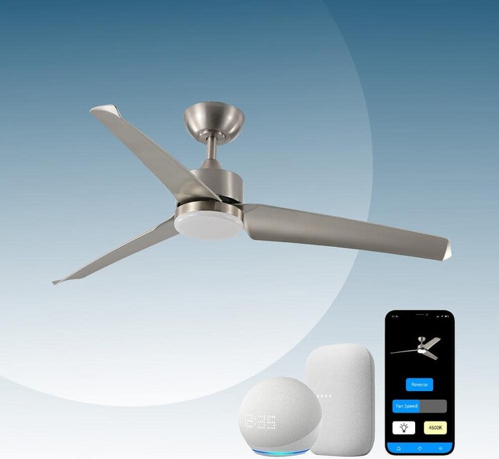 All Seasons 52 in. Ceiling Fan with Light for Indoor, Quiet, Alexa/Google, 3 Color LED Lights, Reversible, Satin Nickel