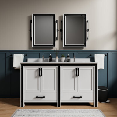 Lexora Ziva 60 in W x 22 in D Double Bath Vanity, White Top and 22 in Mirrors
