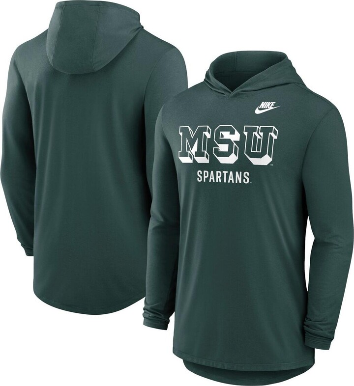 Nike Men's Green Michigan State Spartans Legacy Tri-Blend Dri-fit Long Sleeve Hoodie T-Shirt