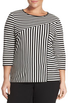 Thumbnail for your product : Vince Camuto Sonnet Stripe Mix Direction Stripe Tee (Plus Size)