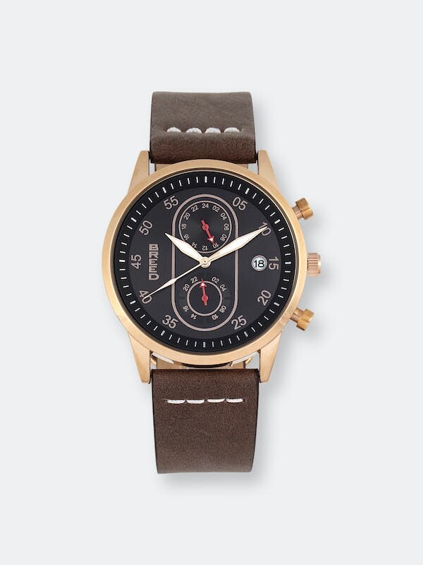 Breed Watches Breed Andreas LeatherBand Watch w/ Date Rose Gold/Dark