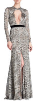 Thumbnail for your product : Naeem Khan Paisley-Lace Gown with Front Keyhole
