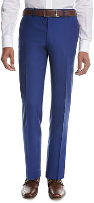 Kiton Tropical Wool-Cashmere Flat-Front Trousers, High Blue