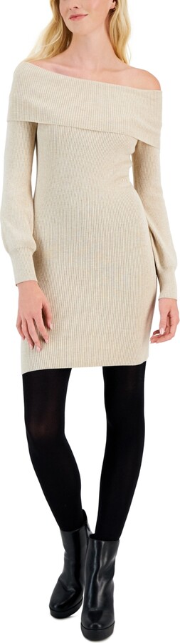 Hippie Rose Juniors' Off-The-Shoulder Long-Sleeve Sweater Dress - ShopStyle