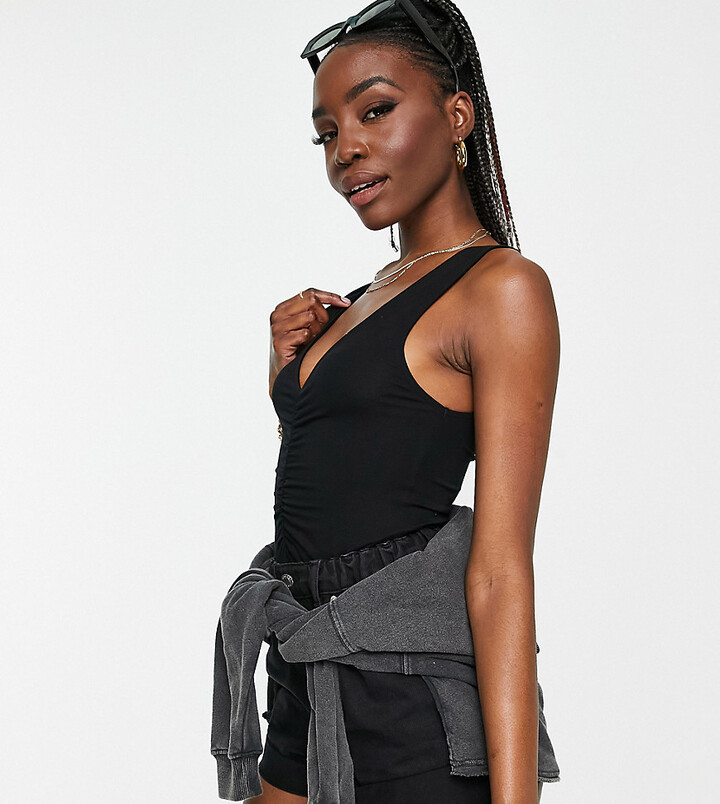 ASOS Tall ASOS DESIGN Tall ruched v front and back bodysuit in
