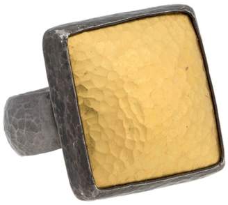 Gurhan 925 Sterling Silver & Yellow Gold Amulet Blackened Hammered Ring