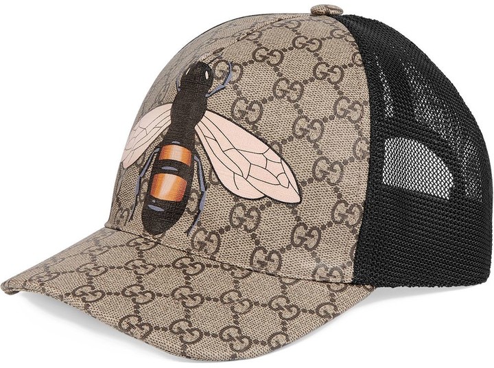 Gucci Bee print GG Supreme baseball hat - ShopStyle