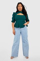 Thumbnail for your product : boohoo Plus Choker Cut Out Puff Sleeve Peplum Top