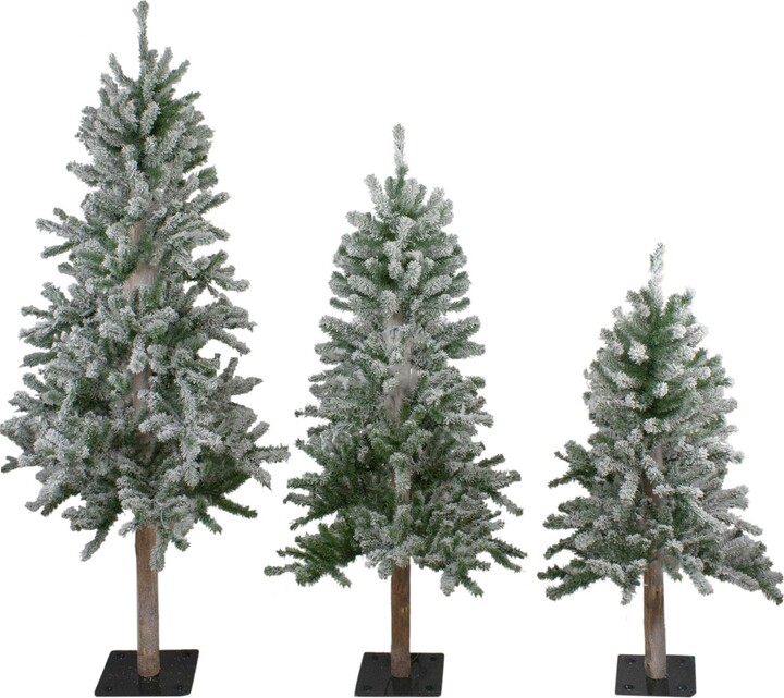 Northlight 5' Flocked Alpine Unlit Artificial Christmas Trees, Set of 3