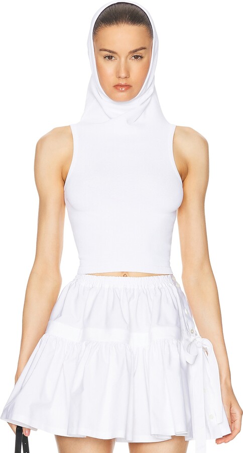 Alaia Crop Hooded Tank Top in White