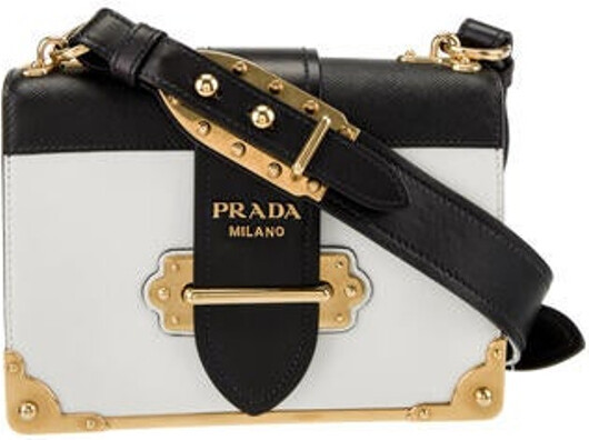 Prada Black/White Saffiano Leather Trim 'Cahier' Crossbody Bag