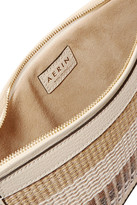 Thumbnail for your product : AERIN Textured Leather-trimmed Striped Straw Pouch - Beige