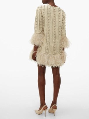 Valentino Crystal & Feather-embroidered Silk-crepe Dress - Ivory Multi